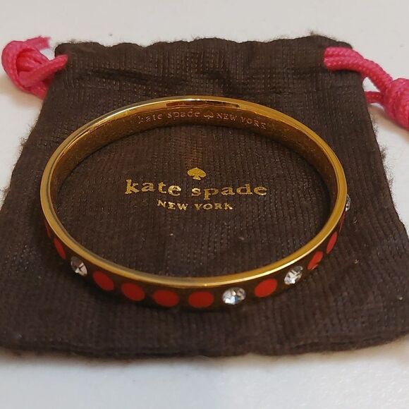Kate Spade Enameled and Crystal Embellished Gold Tone Bangle Bracelet - Picture 1 of 5